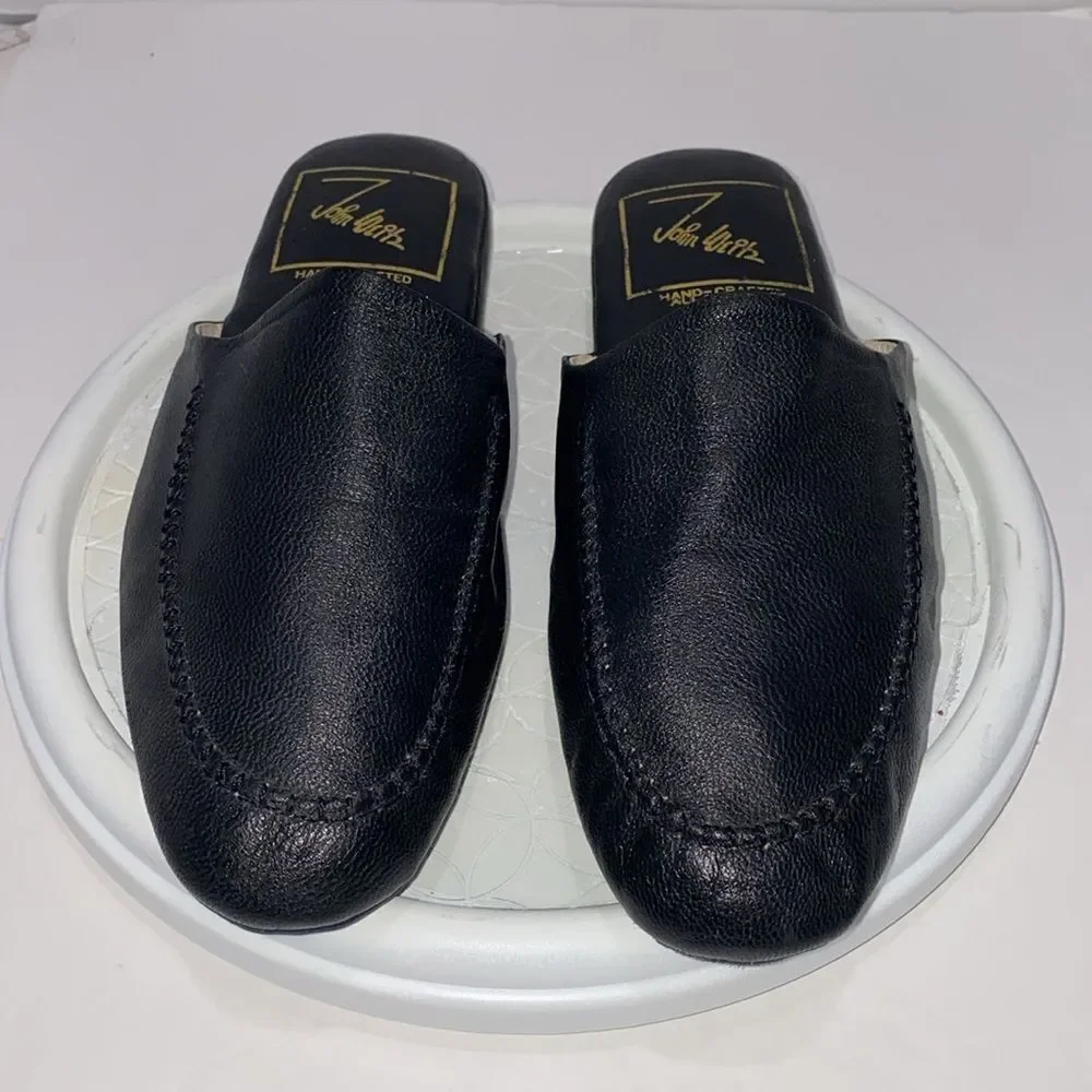 John Weitz Hand Crafted All Leather Men’s Black Slipper Size 14